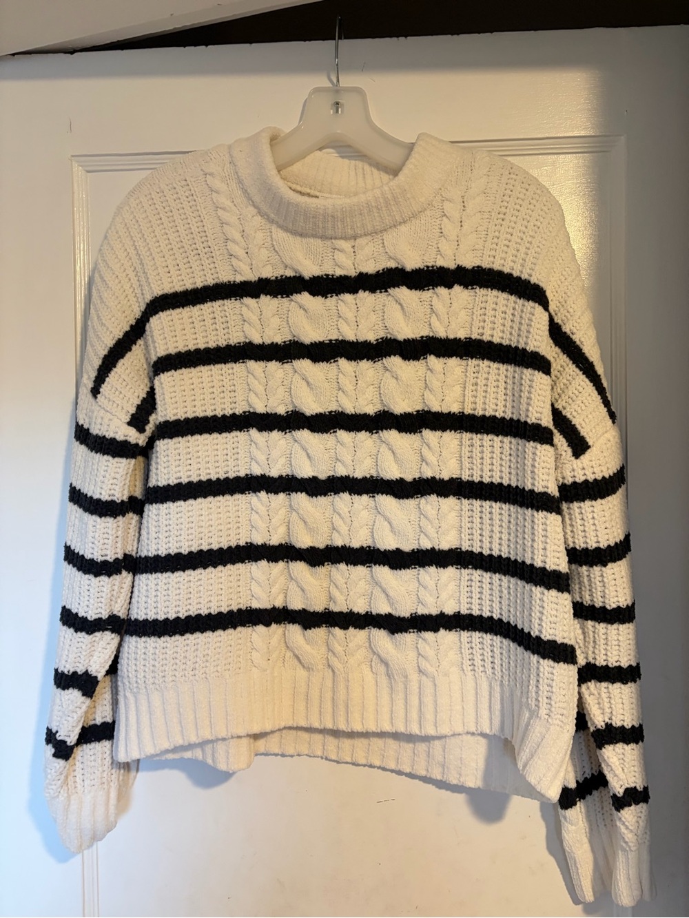 Abercrombie Kids Cream and Black Striped Cable-Knit Sweater. Size 15-16